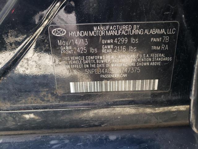 5NPEB4AC5DH747375 - 2013 HYUNDAI SONATA GLS BLACK photo 13