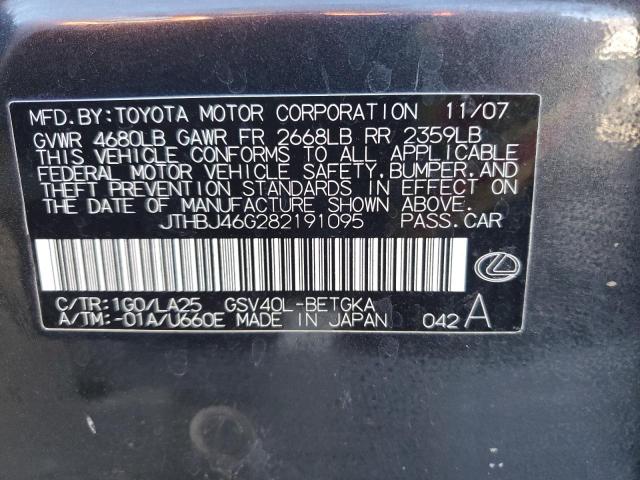 JTHBJ46G282191095 - 2008 LEXUS ES 350 BLACK photo 12