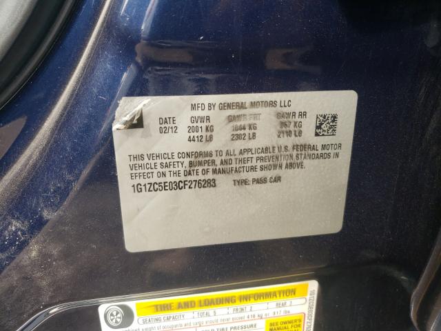 1G1ZC5E03CF276283 - 2012 CHEVROLET MALIBU 1LT BLUE photo 10