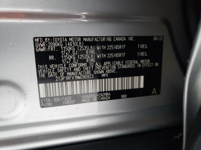 2T3P1RFV1NW280923 - 2022 TOYOTA RAV4 XLE GRAY photo 12