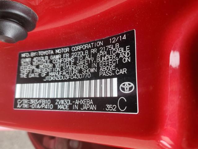 JTDKN3DU3F0430770 - 2015 TOYOTA PRIUS RED photo 13