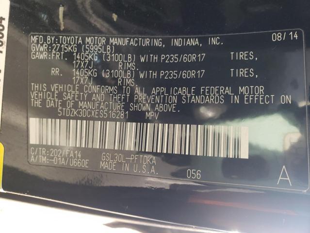 5TDZK3DCXES516281 - 2014 TOYOTA SIENNA BLACK photo 14