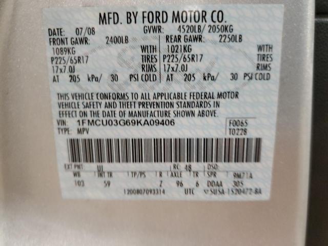 1FMCU03G69KA09406 - 2009 FORD ESCAPE XLT SILVER photo 12