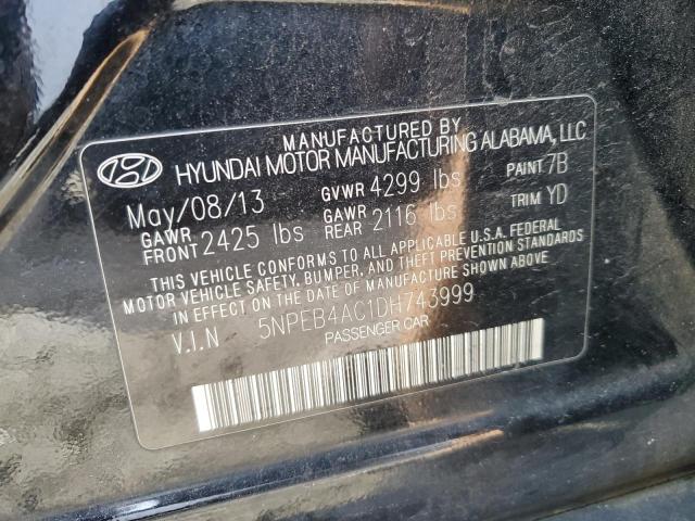 5NPEB4AC1DH743999 - 2013 HYUNDAI SONATA GLS BLACK photo 13