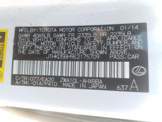 JTHKD5BH9E2175709 - 2014 LEXUS CT 200  photo 10