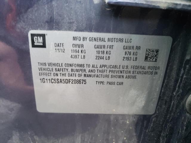 1G11C5SA5DF208675 - 2013 CHEVROLET MALIBU 1LT ლურჯი ფოტო 12