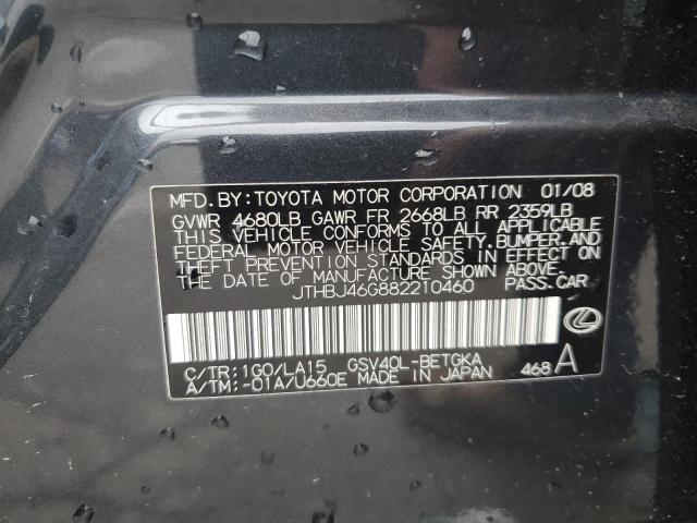 JTHBJ46G882210460 - 2008 LEXUS ES 350 BLACK photo 12