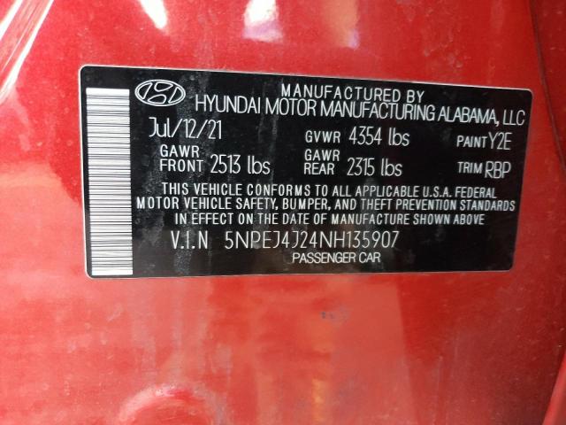 5NPEJ4J24NH135907 - 2022 HYUNDAI SONATA SEL PLUS RED photo 12