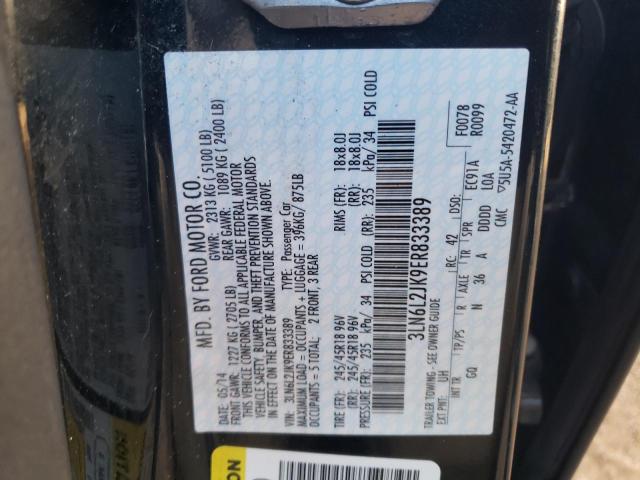 3LN6L2JK9ER833389 - 2014 LINCOLN MKZ BLACK photo 12