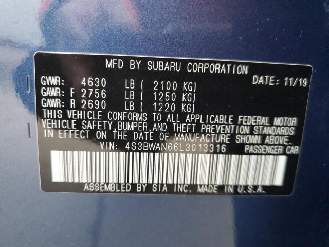 4S3BWAN66L3013316 - 2020 SUBARU LEGACY LIMITED BLUE photo 12