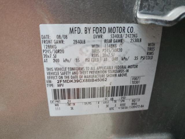 2FMDK39CX8BB45062 - 2008 FORD EDGE LIMITED SILVER photo 13