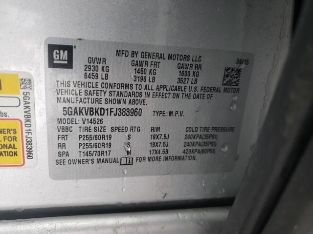 5GAKVBKD1FJ383960 - 2015 BUICK ENCLAVE SILVER photo 12