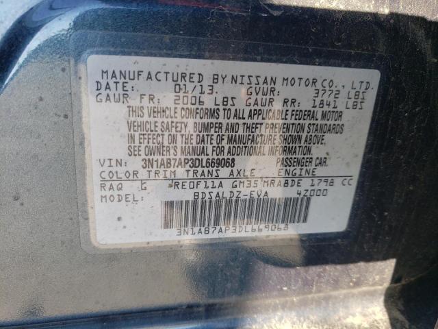 3N1AB7AP3DL669068 - 2013 NISSAN SENTRA S BLUE photo 12