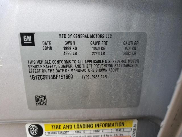 1G1ZC5E14BF151669 - 2011 CHEVROLET MALIBU 1LT SILVER photo 12