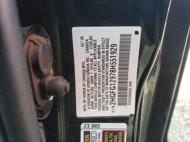 2HGFG12978H551929 - 2008 HONDA CIVIC EXL შავი ფოტო 12