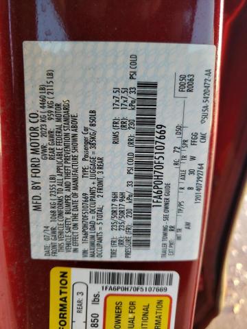 1FA6P0H70F5107669 - 2015 FORD FUSION SE RED photo 12