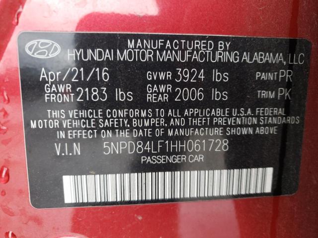 5NPD84LF1HH061728 - 2017 HYUNDAI ELANTRA LI SE RED photo 13