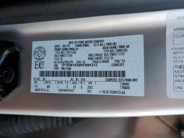 1FTEW1E50KFB85312 - 2019 FORD F150 SUPERCREW GRAY photo 12