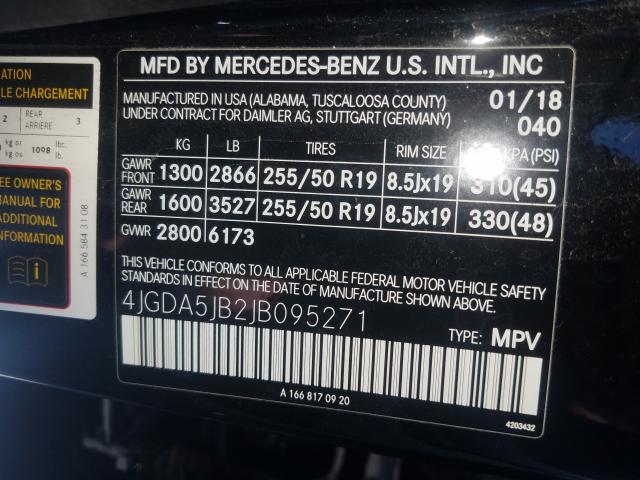 4JGDA5JB2JB095271 - 2018 MERCEDES-BENZ GLE 350  photo 10