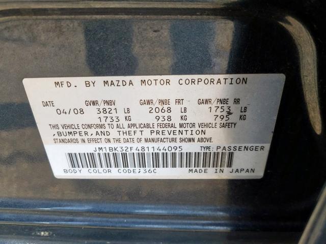 JM1BK32F481144095 - 2008 MAZDA 3 I  photo 10