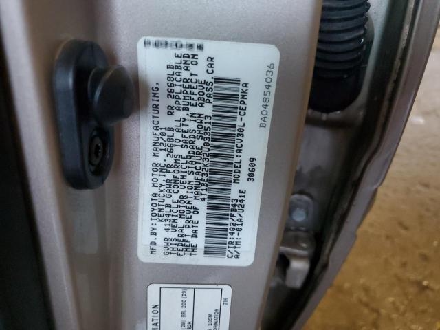 4T1BE32K32U033513 - 2002 TOYOTA CAMRY LE TAN photo 12