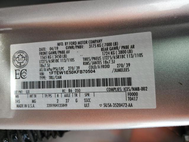 1FTEW1E50KFB70504 - 2019 FORD F150 SUPERCREW SILVER photo 12