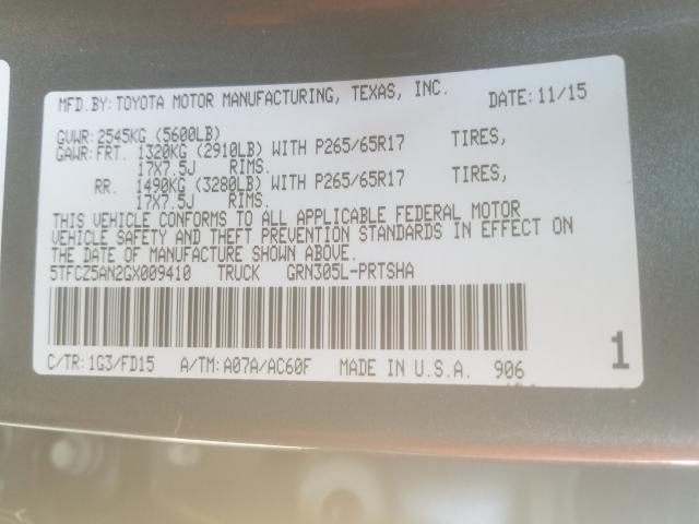 5TFCZ5AN2GX009410 - 2016 TOYOTA TACOMA DOUBLE CAB  照片 10