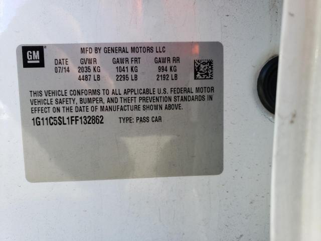 1G11C5SL1FF132862 - 2015 CHEVROLET MALIBU 1LT თეთრი ფოტო 12