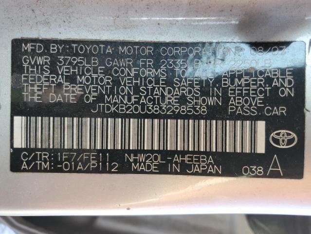 JTDKB20U383298538 - 2008 TOYOTA PRIUS SILVER photo 13