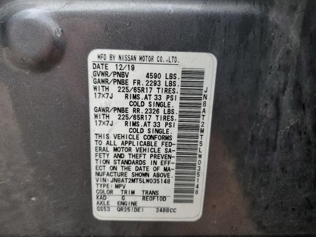 JN8AT2MT5LW035148 - 2020 NISSAN ROGUE S GRAY photo 12