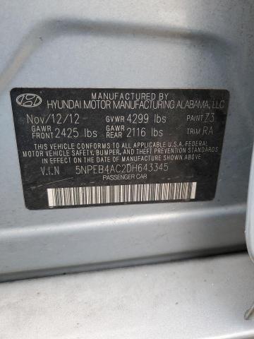 5NPEB4AC2DH643345 - 2013 HYUNDAI SONATA GLS BLUE photo 12