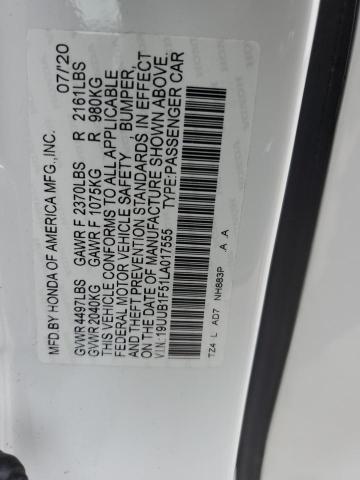 19UUB1F51LA017555 - 2020 ACURA TLX TECHNOLOGY WHITE photo 12