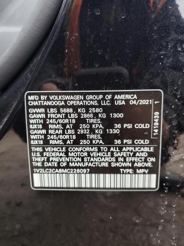 1V2LC2CA8MC226097 - 2021 VOLKSWAGEN ATLAS CROS SE BLACK photo 13