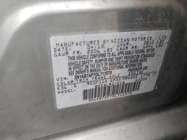 3N1AB7AP7DL711578 - 2013 NISSAN SENTRA S SILVER photo 12