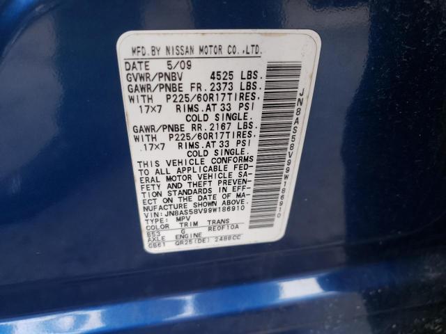 JN8AS58V99W186910 - 2009 NISSAN ROGUE S BLUE photo 12