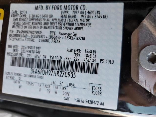 3FA6P0H97HR270935 - 2017 FORD FUSION SE BLACK photo 12