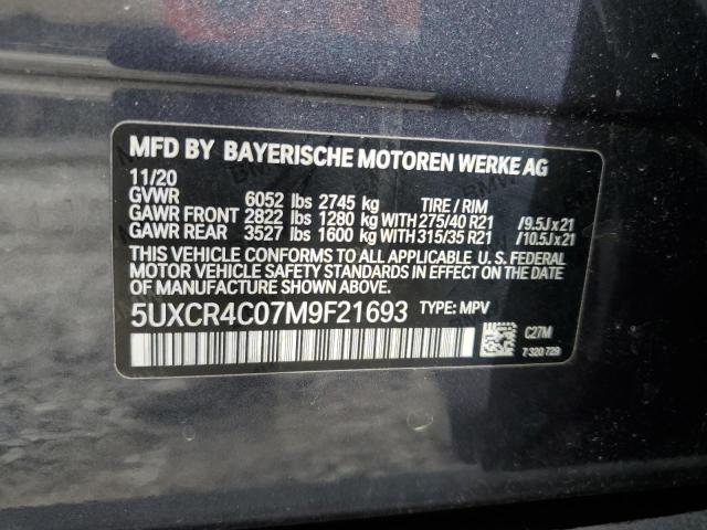 5UXCR4C07M9F21693 - 2021 BMW X5 SDRIVE 40I GRAY photo 12