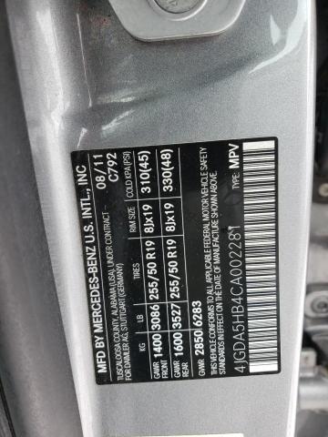 4JGDA5HB4CA002281 - 2012 MERCEDES-BENZ ML 350 4MATIC SILVER photo 12