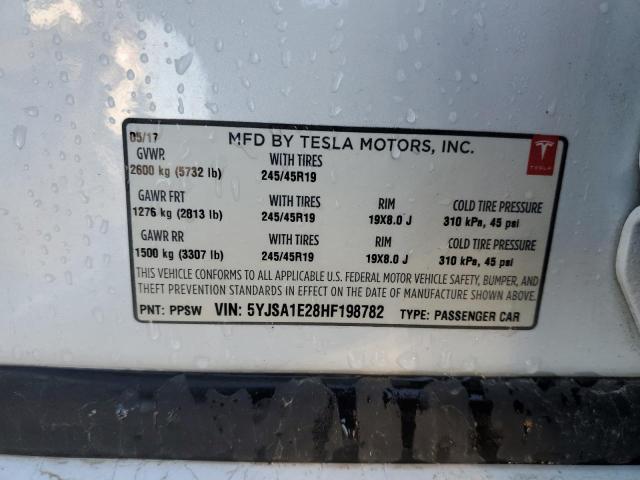 5YJSA1E28HF198782 - 2017 TESLA MODEL S Սպիտակ լուսանկար 12