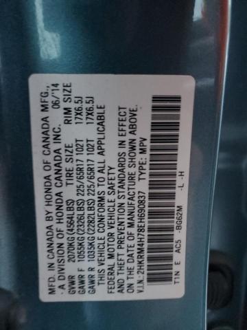 2HKRM4H78EH690837 - 2014 HONDA CR-V EXL TURQUOISE photo 13