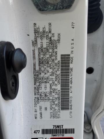 5TFJU4GN5BX002824 - 2011 TOYOTA TACOMA DOUBLE CAB PRERUNNER WHITE photo 12