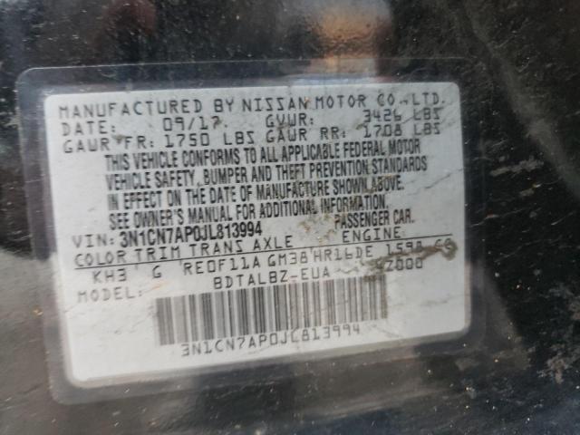 3N1CN7AP0JL813994 - 2018 NISSAN VERSA S BLACK photo 12