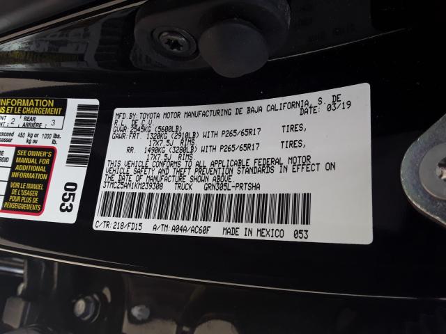 3TMCZ5AN1KM239308 - 2019 TOYOTA TACOMA DOUBLE CAB  照片 10