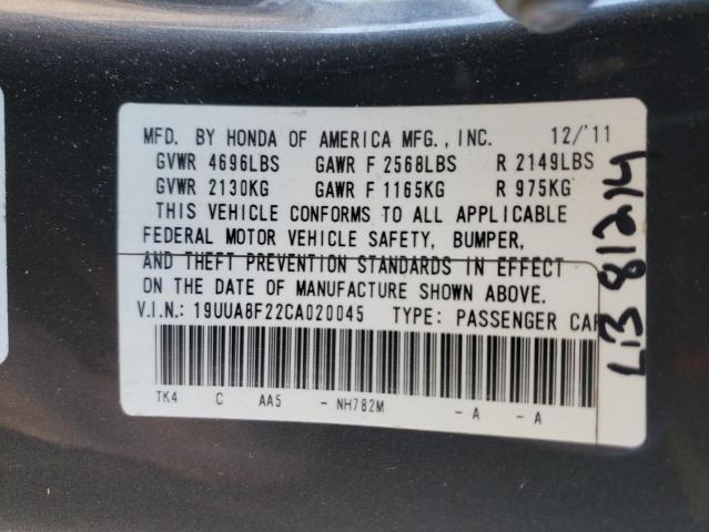 19UUA8F22CA020045 - 2012 ACURA TL GRAY photo 12