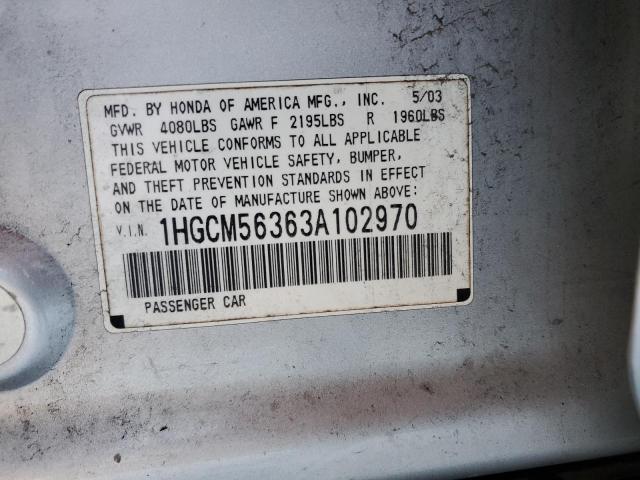 1HGCM56363A102970 - 2003 HONDA ACCORD LX SILVER photo 12