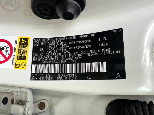 5TDJKRFH0FS095407 - 2015 TOYOTA HIGHLANDER XLE Ağ foto 10