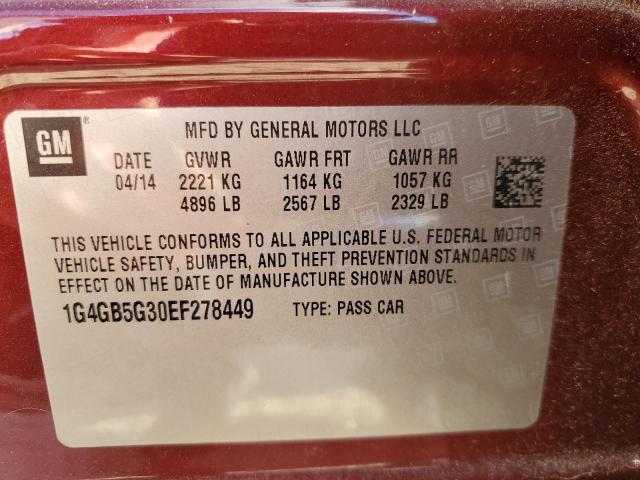 1G4GB5G30EF278449 - 2014 BUICK LACROSSE BURGUNDY photo 12