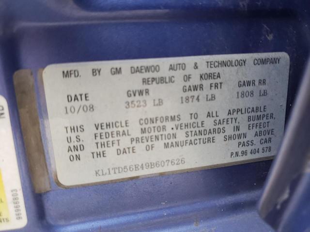 KL1TD56E49B607626 - 2009 CHEVROLET AVEO LS Mavi foto 12