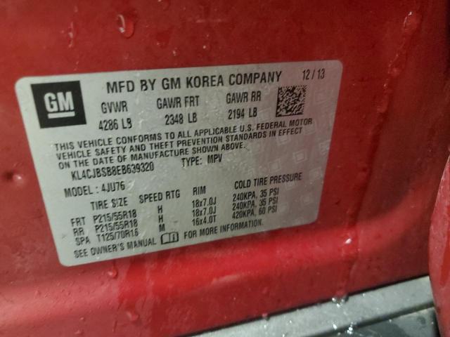 KL4CJBSB8EB639320 - 2014 BUICK ENCORE CONVENIENCE 红色 照片 12