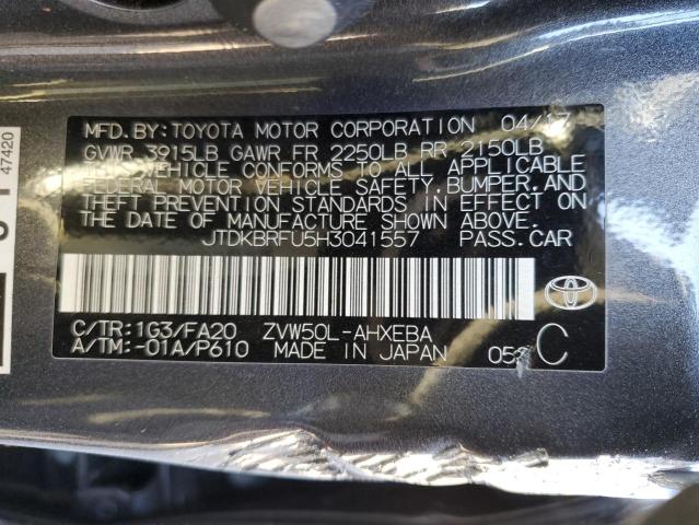 JTDKBRFU5H3041557 - 2017 TOYOTA PRIUS GRAY photo 13